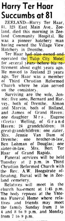 Tulip City Motel - Dec 1966 Death Notice For Owner (newer photo)